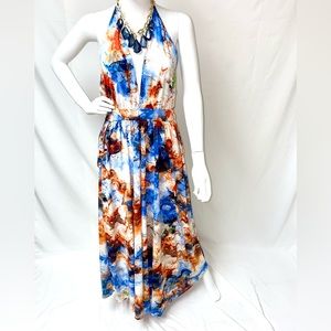 Rebdolls plus size multicolored halter maxi dress.